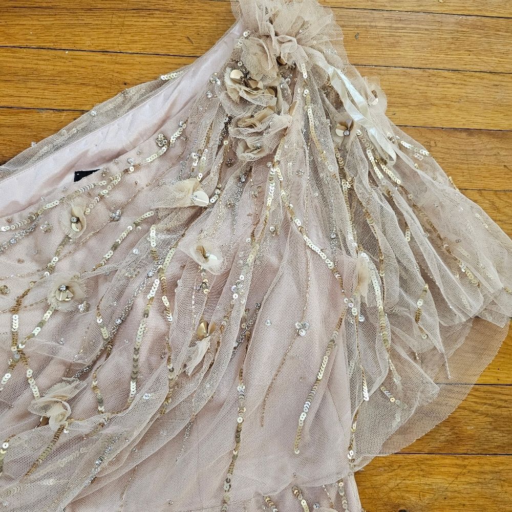 Pronovias Gold Tulle Sequin Mini Dress Size 14 - Picture 8 of 12